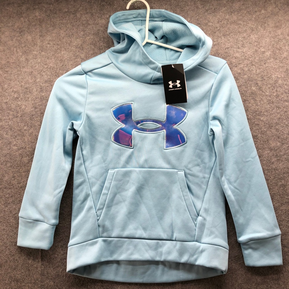 NWT Under Armour Armour Fleece Iridescent Hoodie Girls Small 7-8 Light Blue